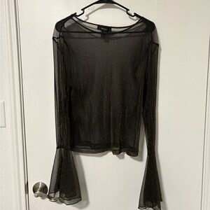 Forever 21 Black Sheer Blouse with Flared Sleeves